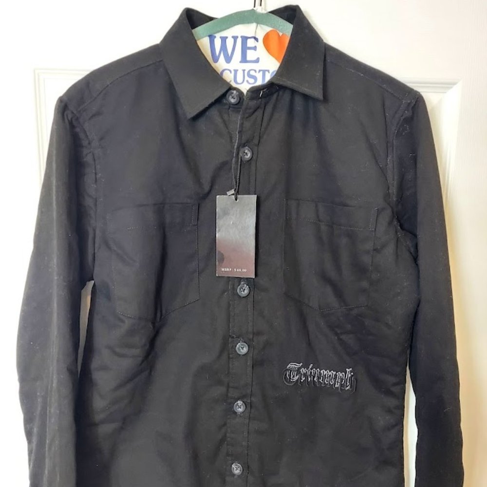 Triumph Tragedy Men's S Twill Black Shacket Shirt Jacket‎ With Embroidery New